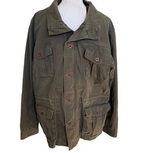 L.L.Bean Jacket Men's Medium Army Green Washed Cotton Cargo Utility Barn Coat